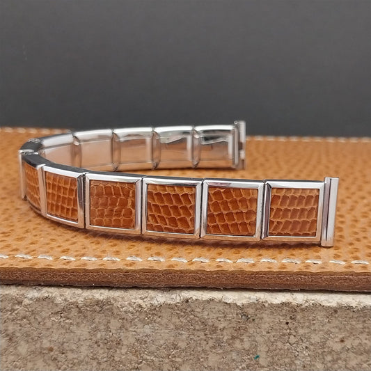 Vintage 1/2" White Gold-Filled & Brown Lizard Speidel Unused Classic Watch Band