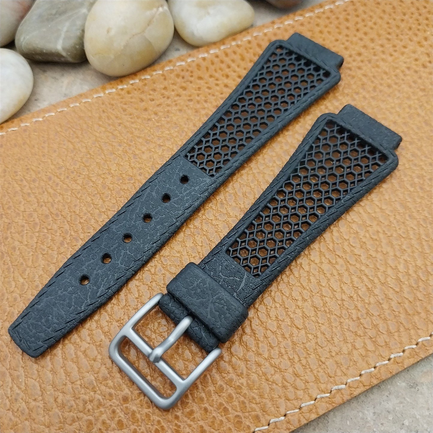 18mm 1970s Skindiver Black Golay Swiss Vintage Watch Band Matte Stainless Buckle