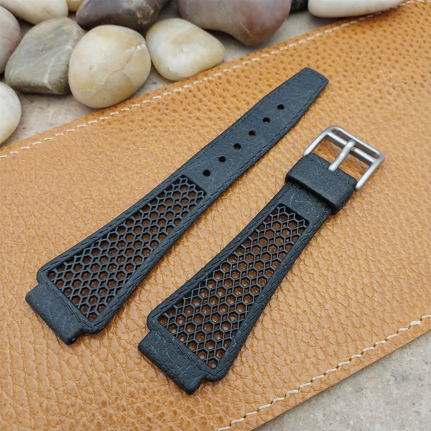 18mm 1970s Skindiver Black Golay Swiss Vintage Watch Band Matte Stainless Buckle