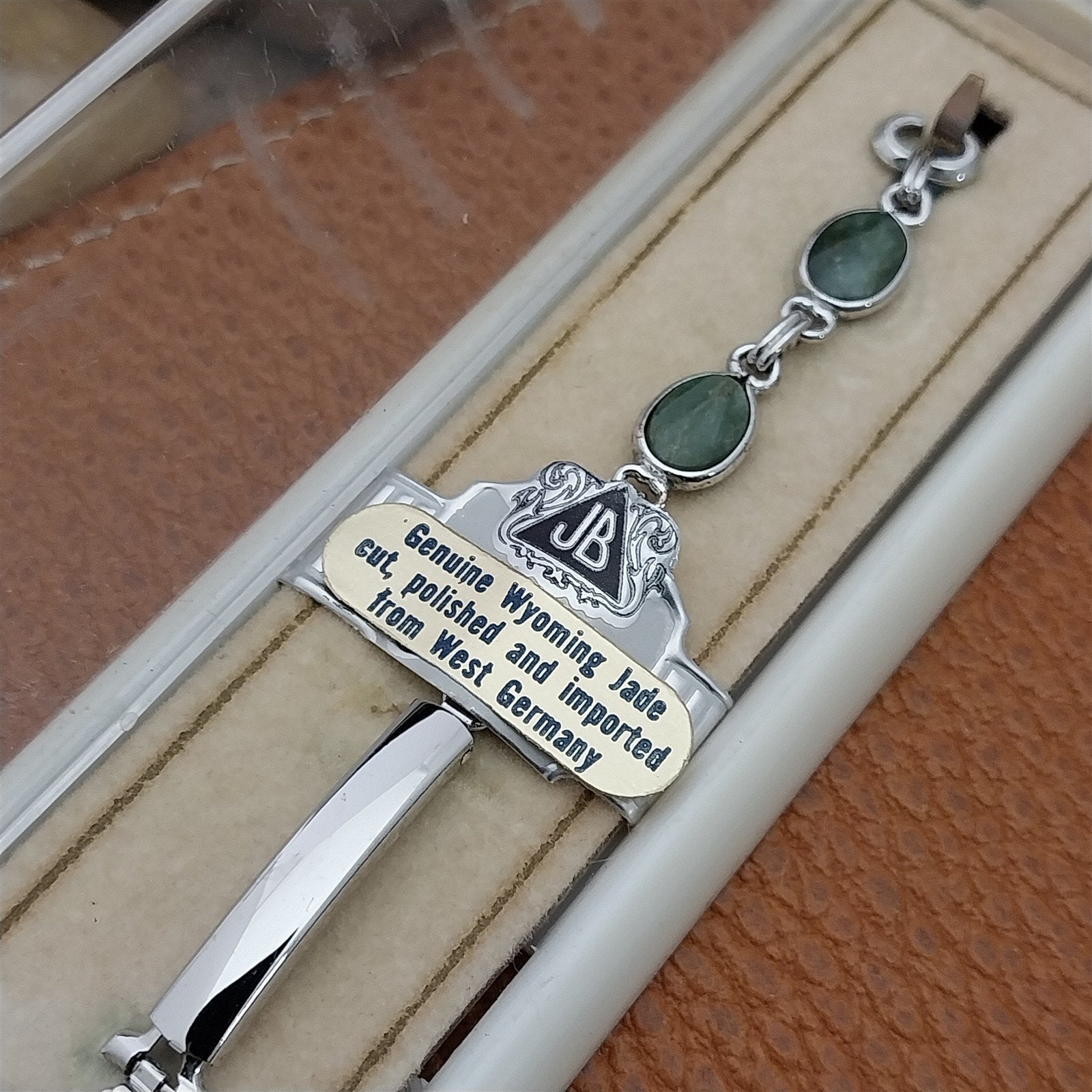 Vintage Jade Stone & White Gold-Filled Ladies Unused 1960s Cocktail Watch Band