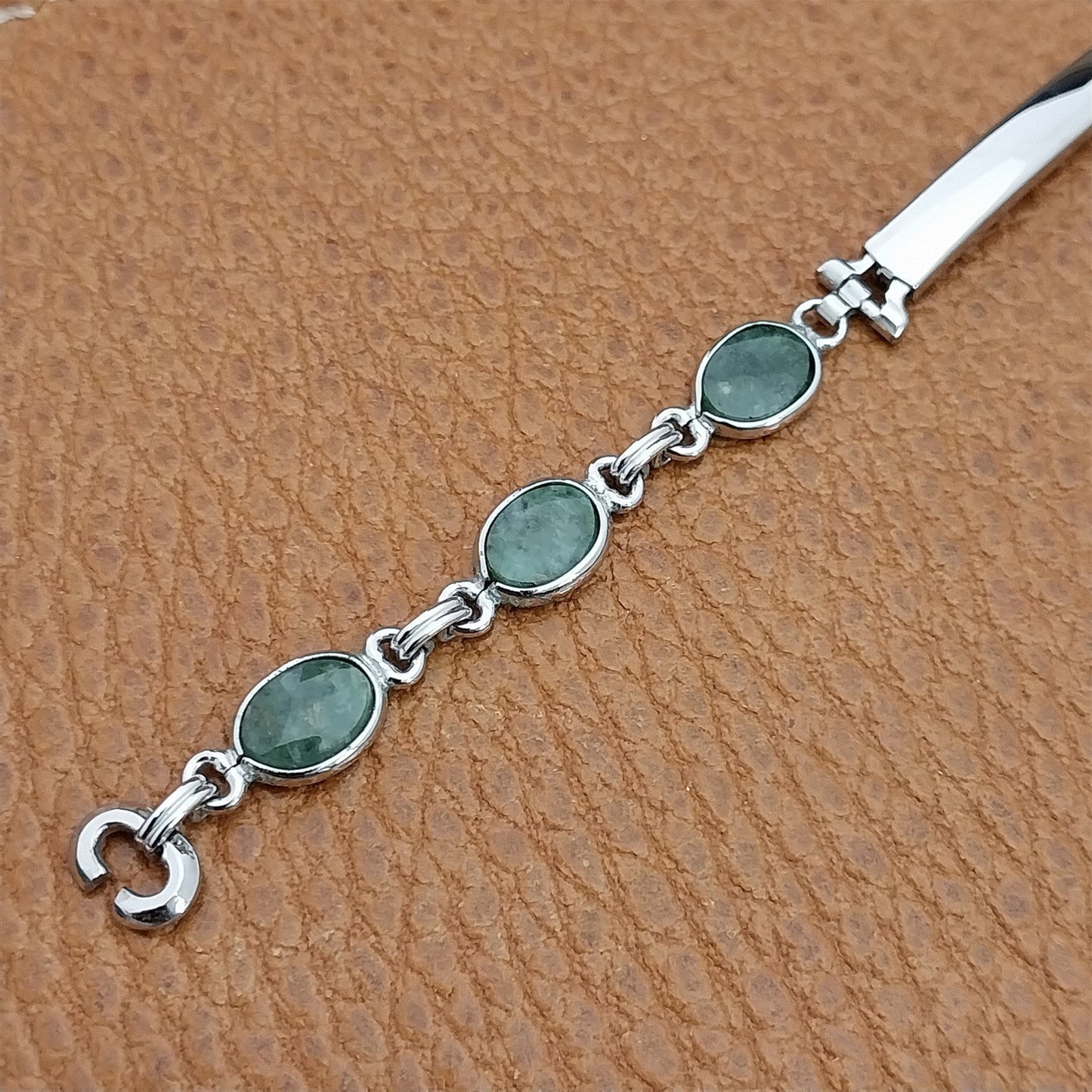 Vintage Jade Stone & White Gold-Filled Ladies Unused 1960s Cocktail Watch Band
