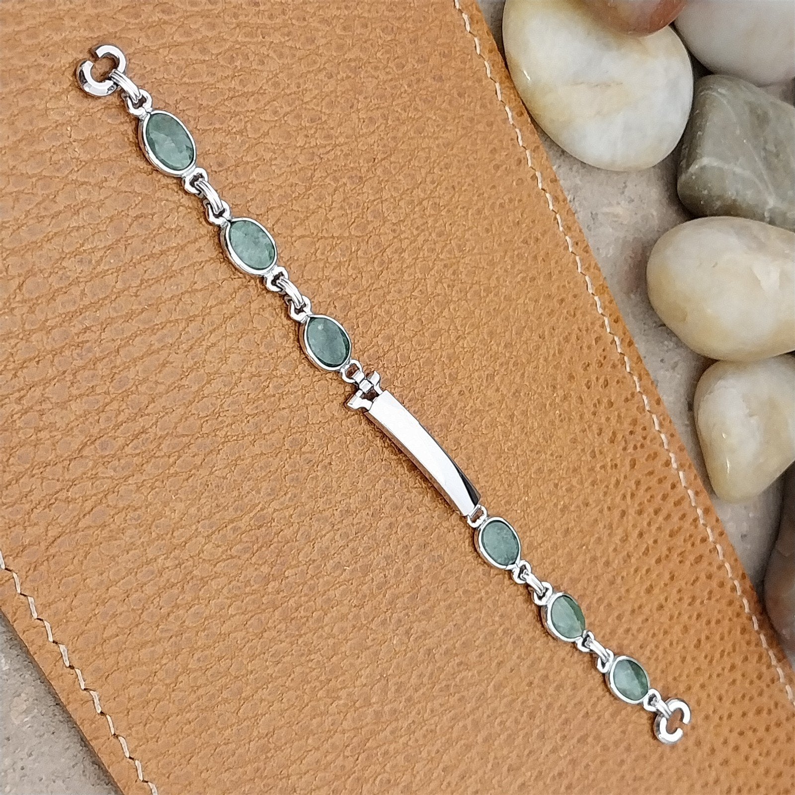 Vintage Jade Stone & White Gold-Filled Ladies Unused 1960s Cocktail Watch Band