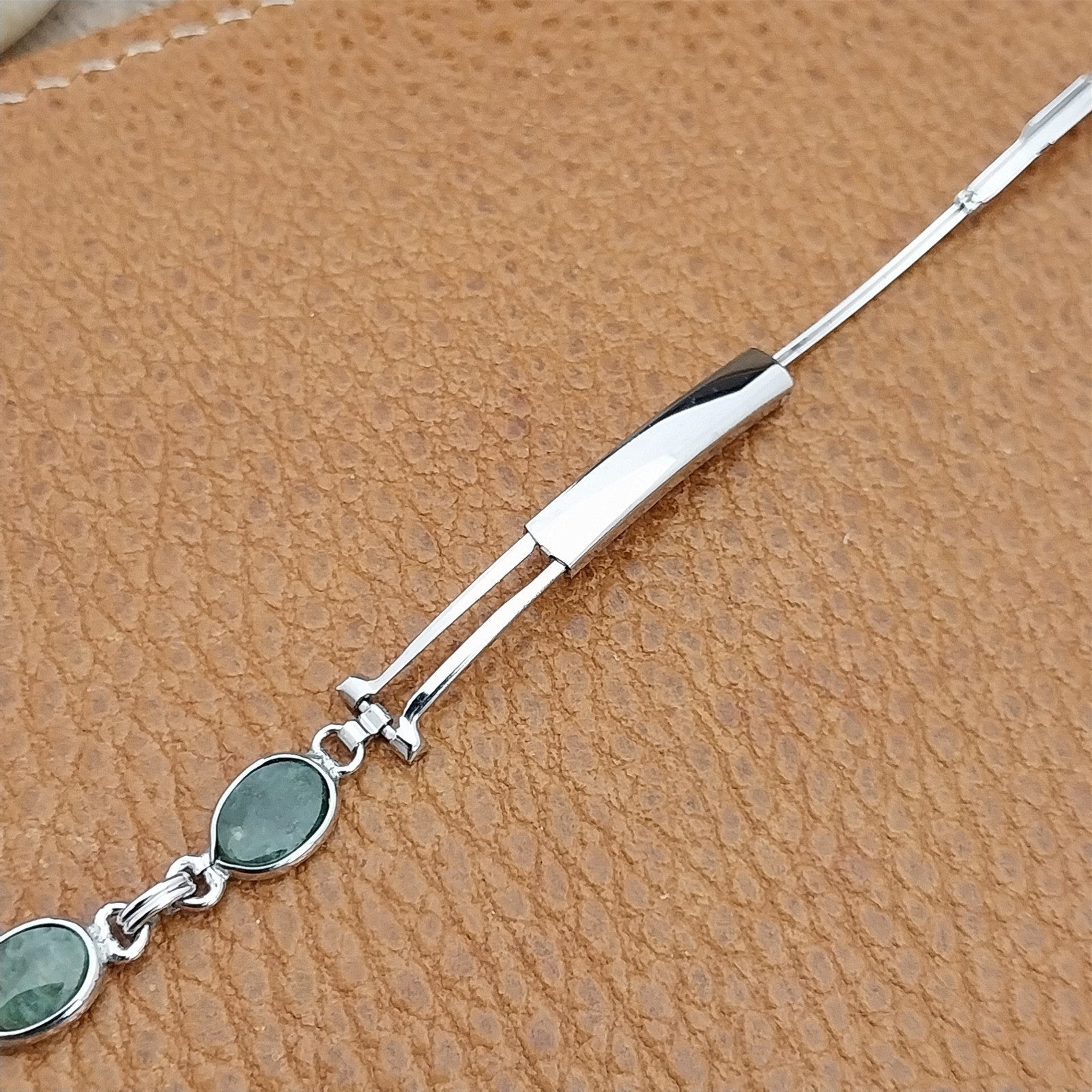 Vintage Jade Stone & White Gold-Filled Ladies Unused 1960s Cocktail Watch Band