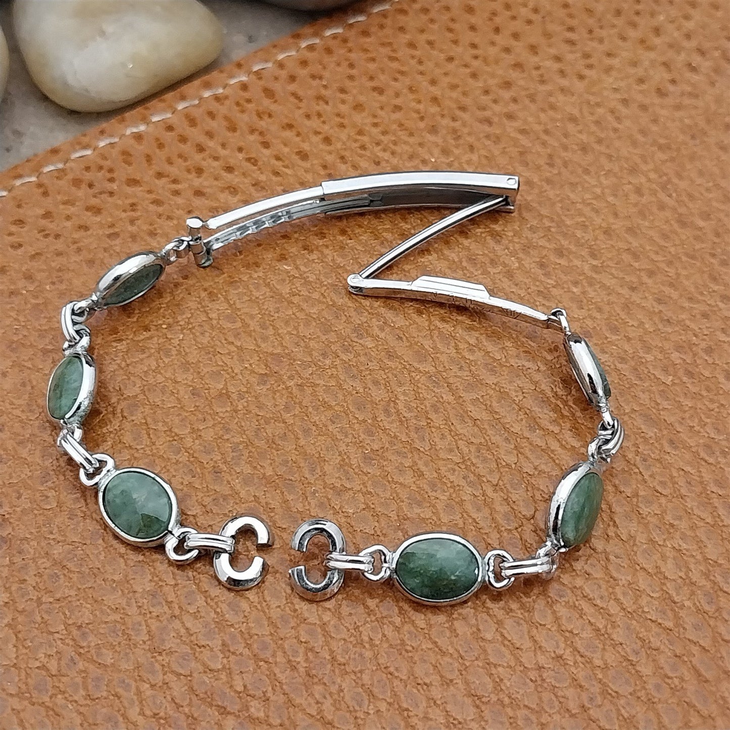 Vintage Jade Stone & White Gold-Filled Ladies Unused 1960s Cocktail Watch Band