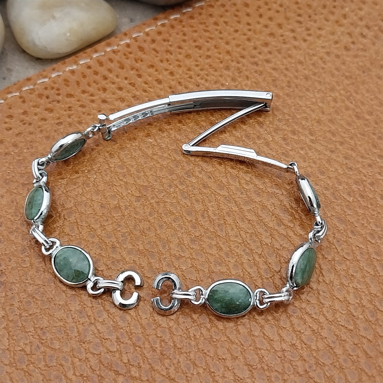 Vintage Jade Stone & White Gold-Filled Ladies Unused 1960s Cocktail Watch Band