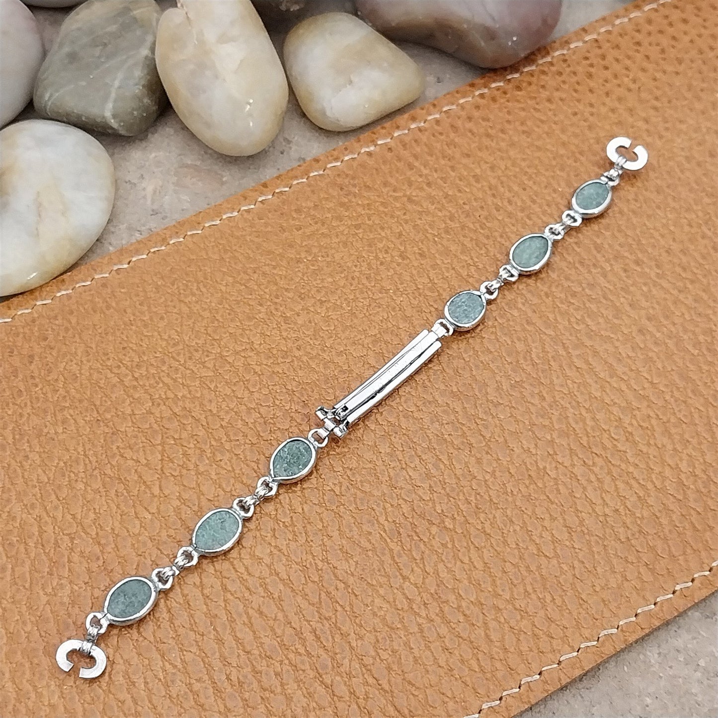 Vintage Jade Stone & White Gold-Filled Ladies Unused 1960s Cocktail Watch Band