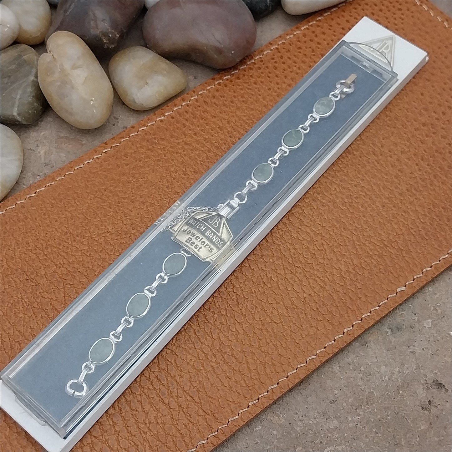 Vintage Jade Stone & White Gold-Filled Ladies Unused 1960s Cocktail Watch Band