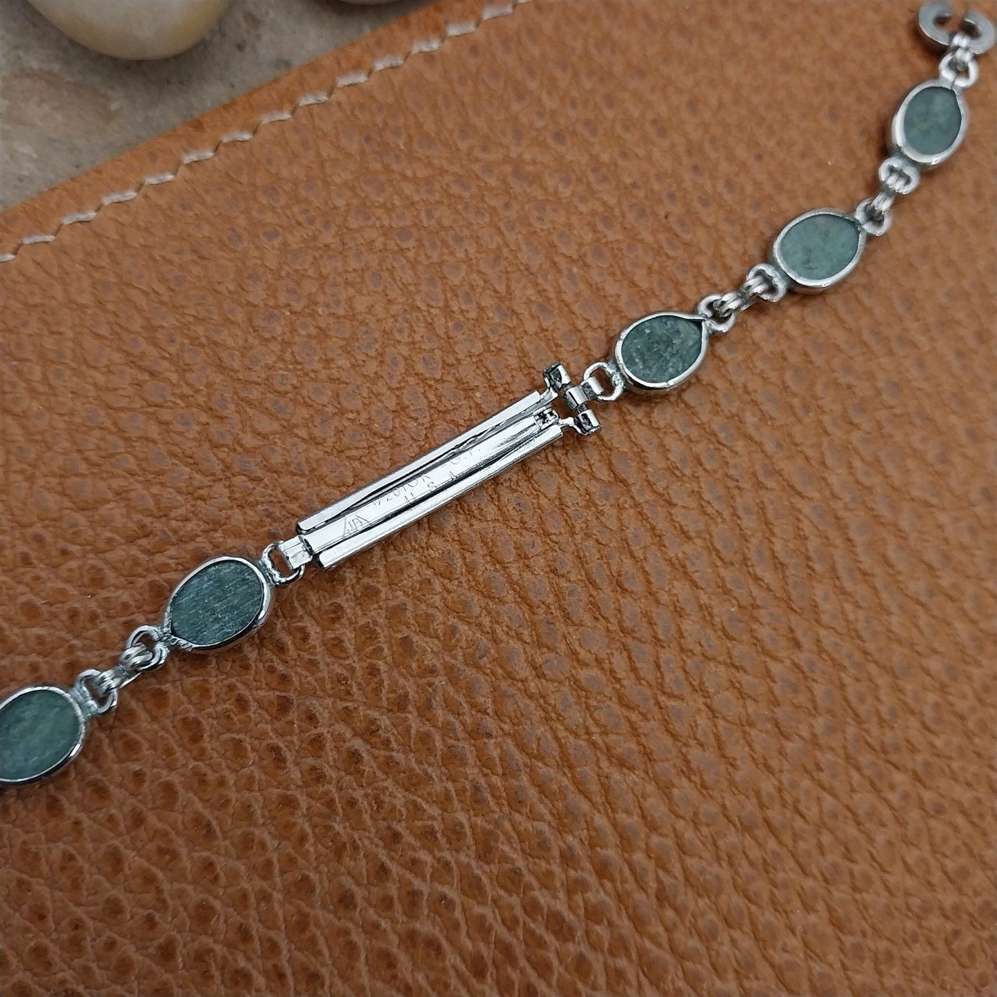 Vintage Jade Stone & White Gold-Filled Ladies Unused 1960s Cocktail Watch Band