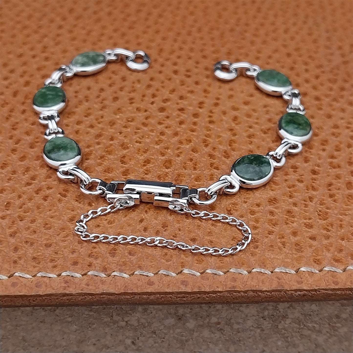 Vintage Jade Stone & White Gold-Filled Ladies Unused 1960s Cocktail Watch Band