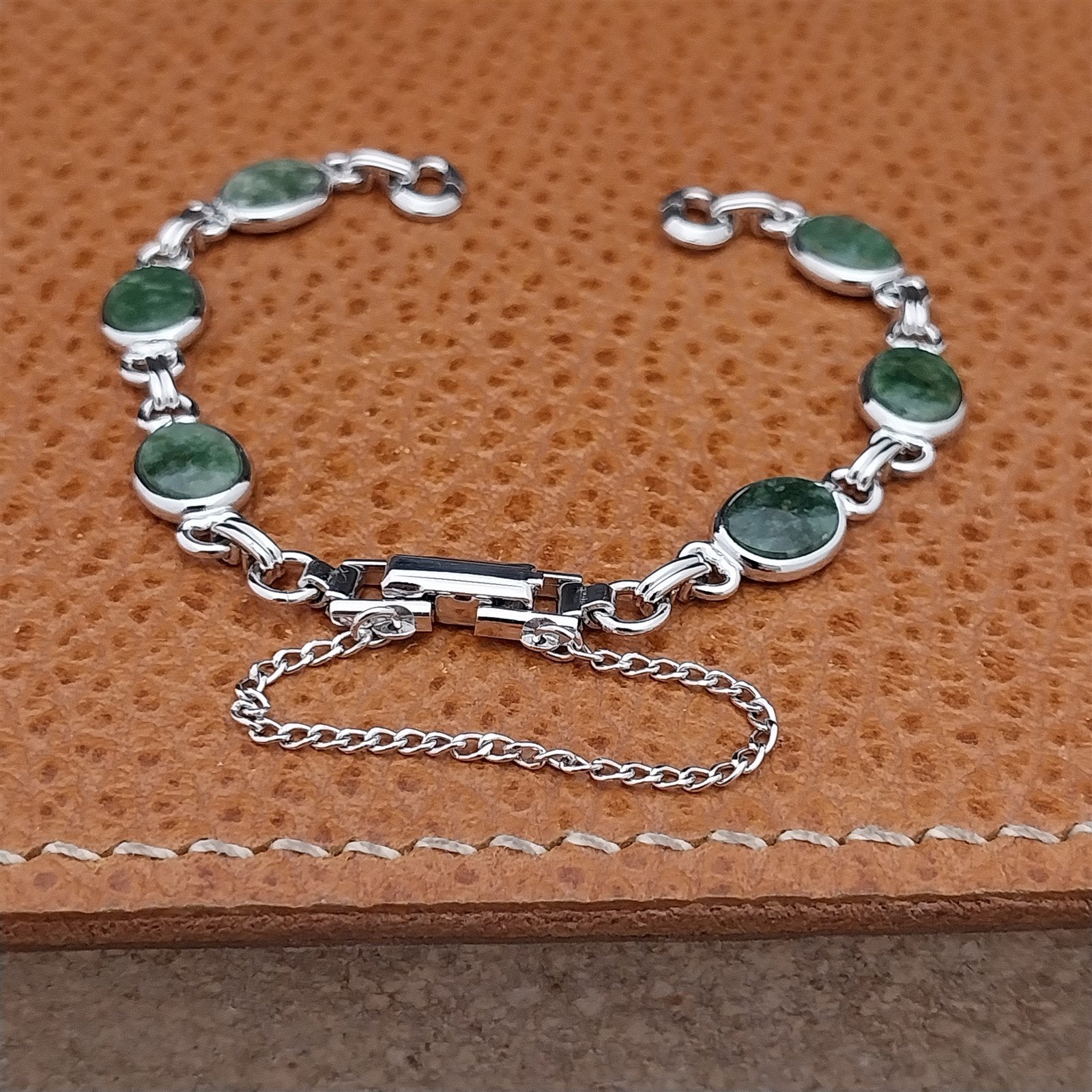Vintage Jade Stone & White Gold-Filled Ladies Unused 1960s Cocktail Watch Band