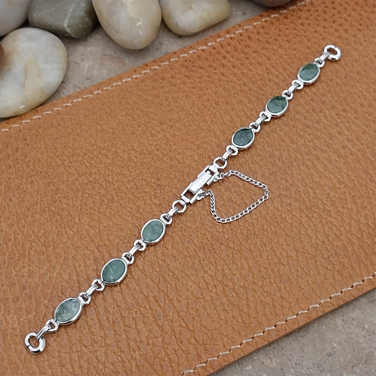 Vintage Jade Stone & White Gold-Filled Ladies Unused 1960s Cocktail Watch Band