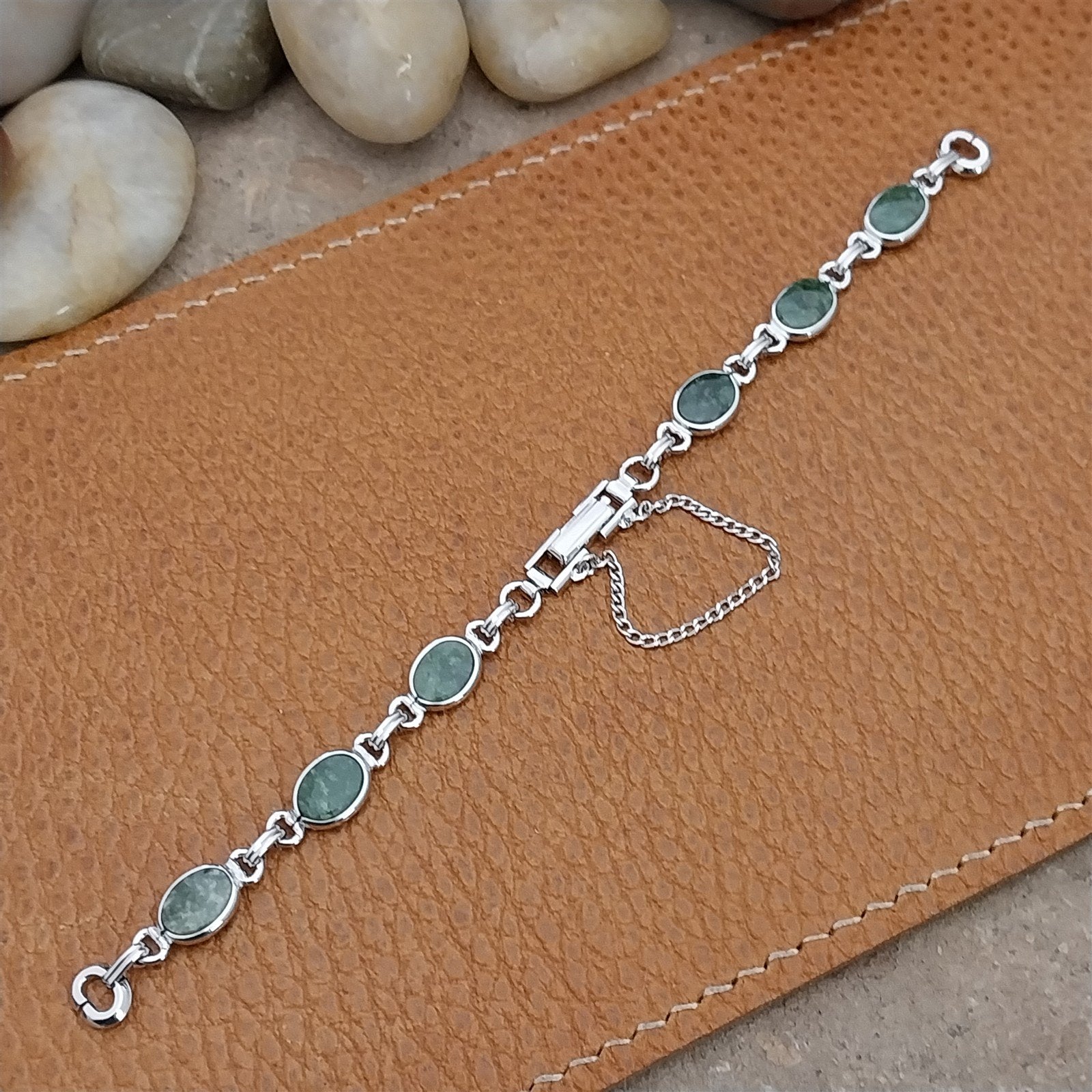 Vintage Jade Stone & White Gold-Filled Ladies Unused 1960s Cocktail Watch Band