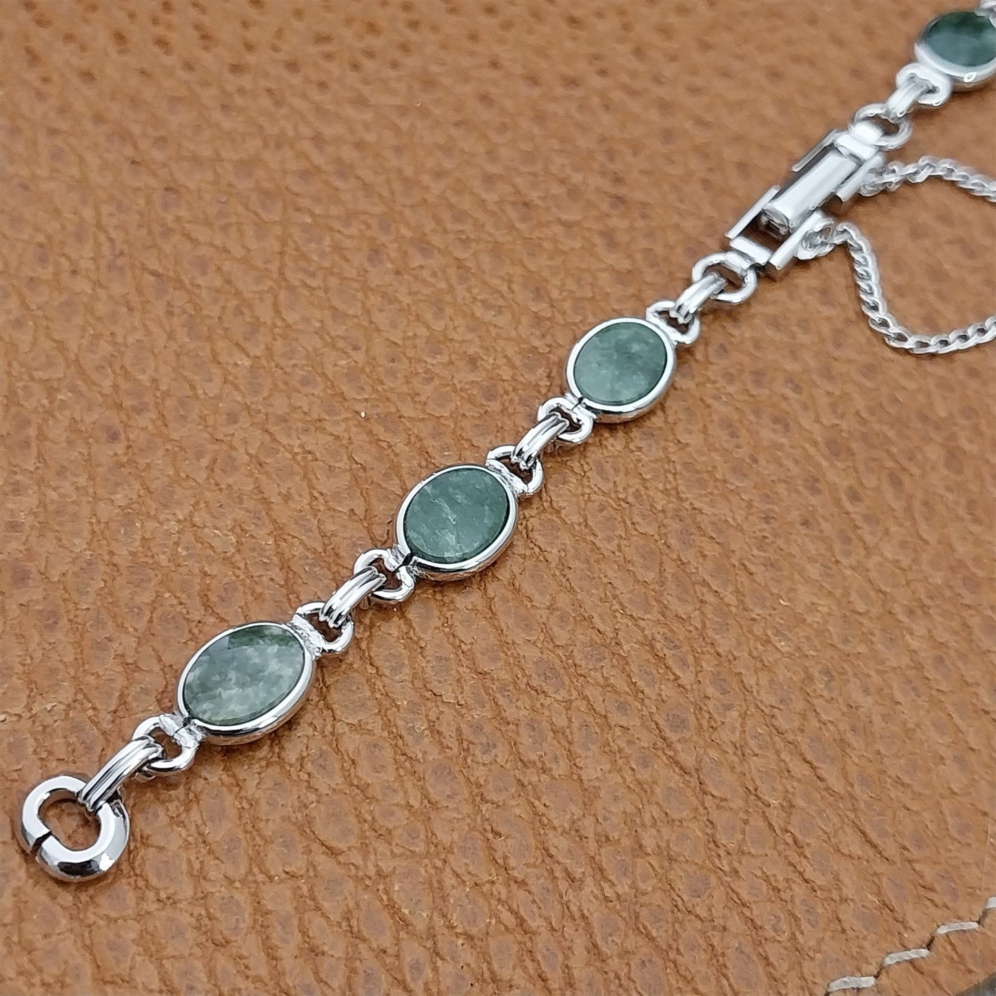 Vintage Jade Stone & White Gold-Filled Ladies Unused 1960s Cocktail Watch Band