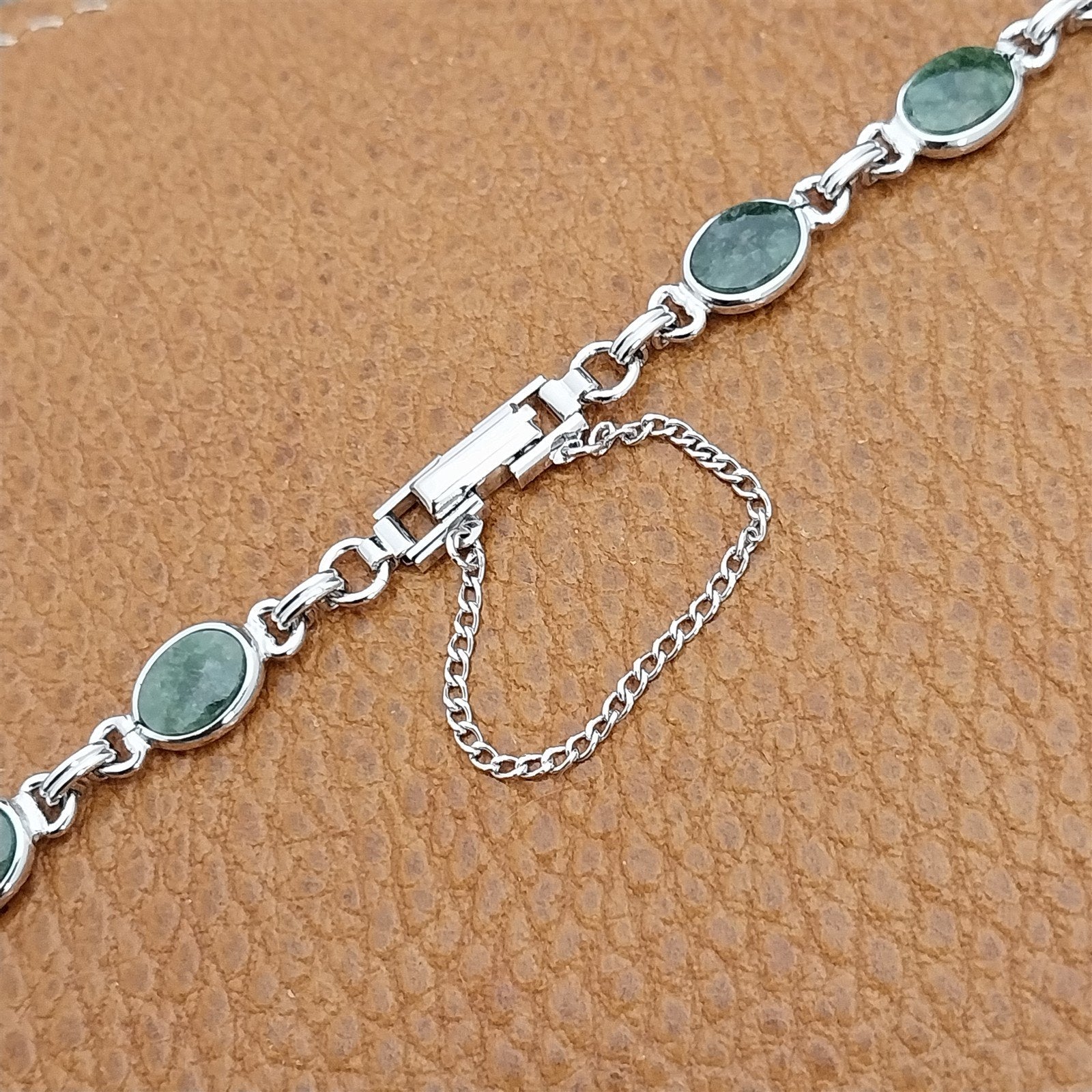 Vintage Jade Stone & White Gold-Filled Ladies Unused 1960s Cocktail Watch Band