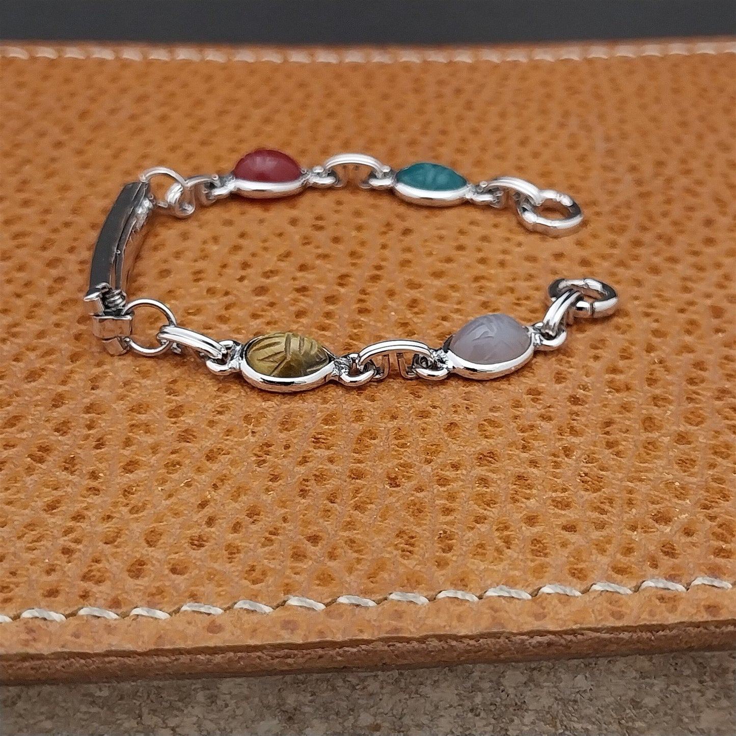 Carved Scarab & Gold-Filled Womens 1960s Unused Vintage Cocktail Watch Bracelet