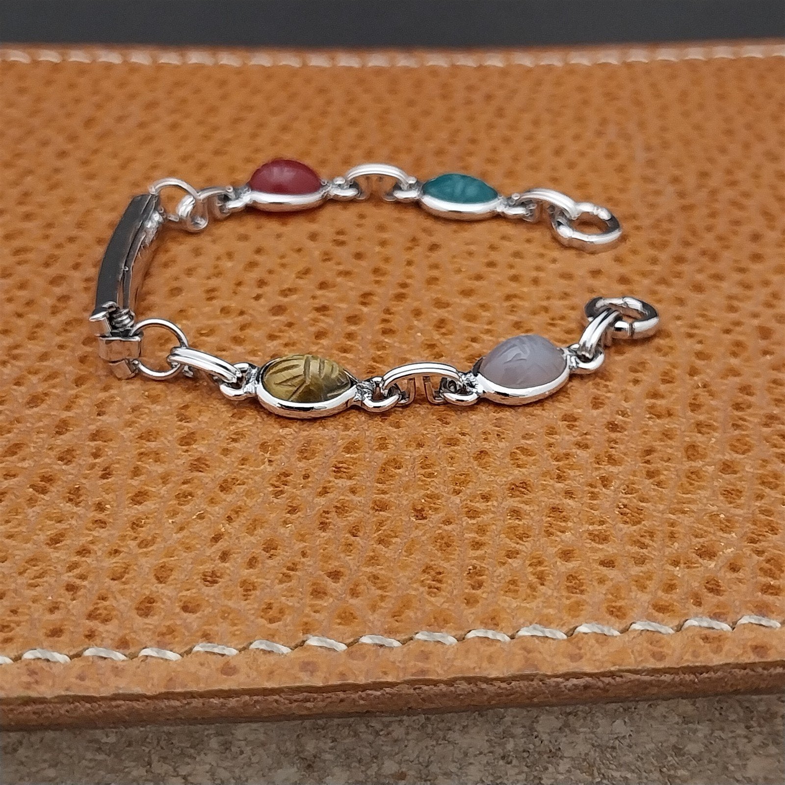 Carved Scarab & Gold-Filled Womens 1960s Unused Vintage Cocktail Watch Bracelet