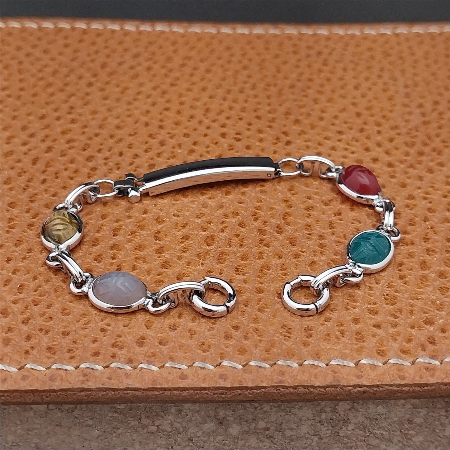 Carved Scarab & Gold-Filled Womens 1960s Unused Vintage Cocktail Watch Bracelet