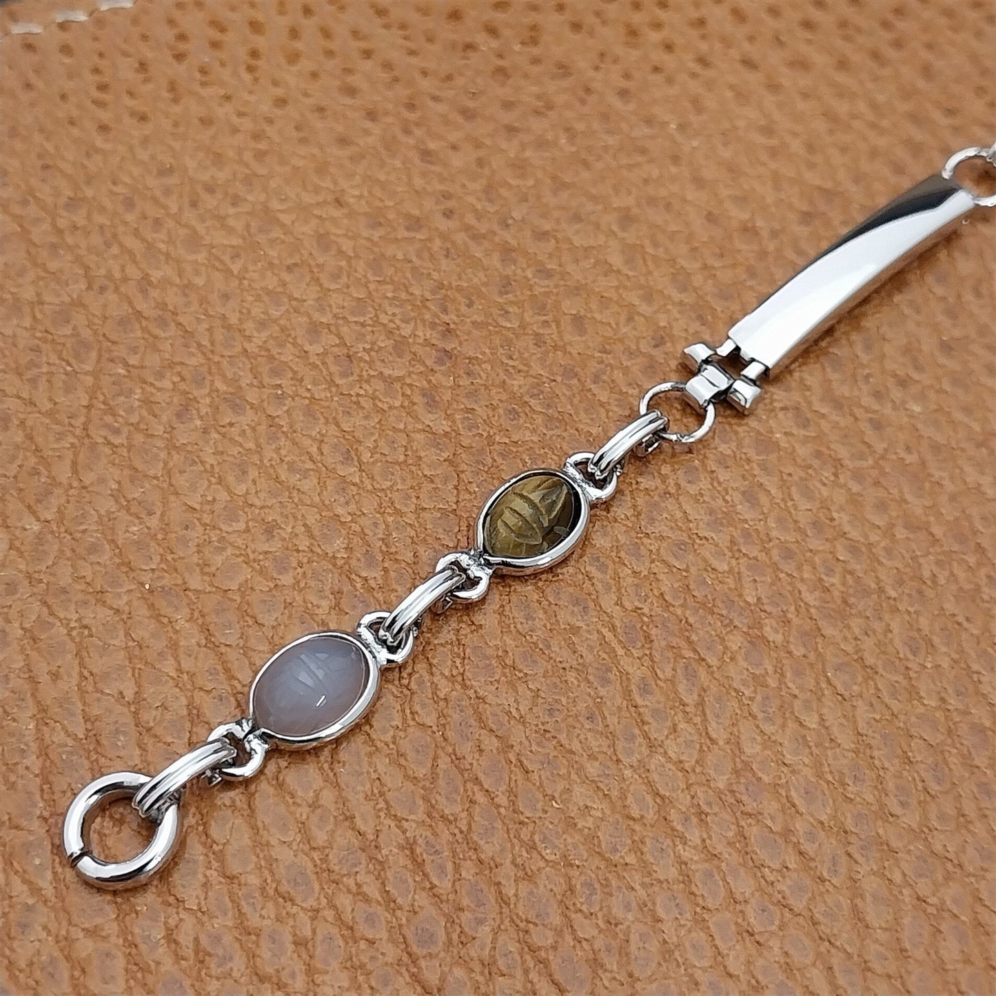 Carved Scarab & Gold-Filled Womens 1960s Unused Vintage Cocktail Watch Bracelet