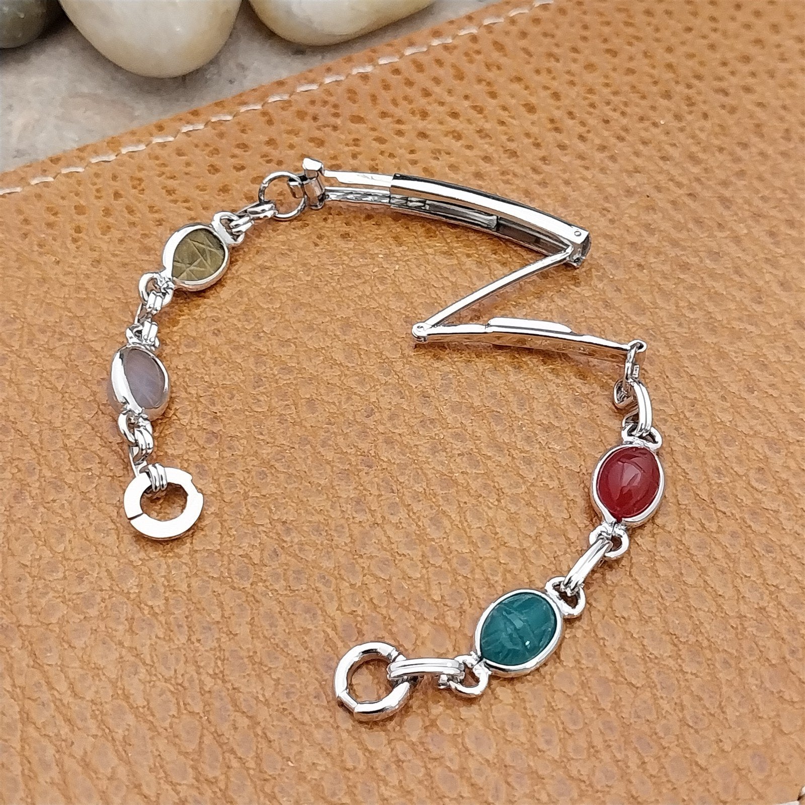 Carved Scarab & Gold-Filled Womens 1960s Unused Vintage Cocktail Watch Bracelet