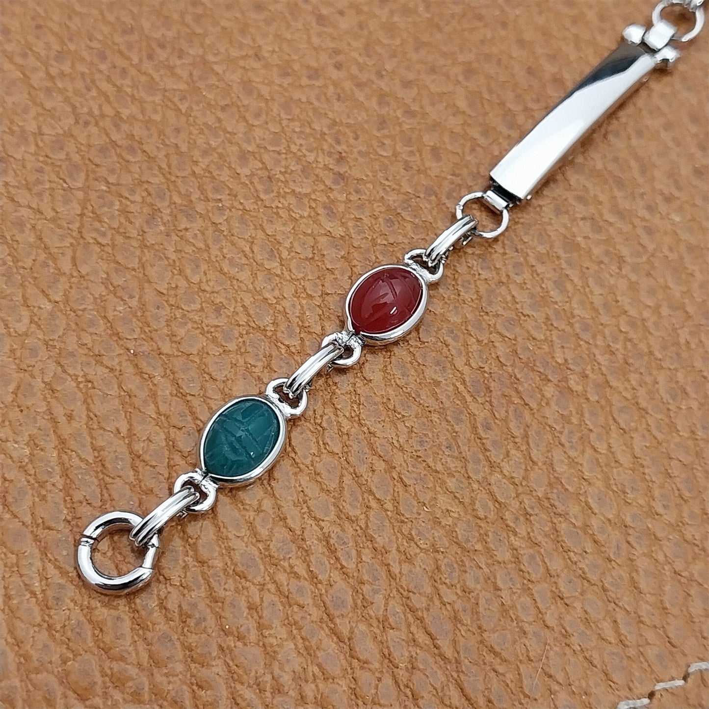 Carved Scarab & Gold-Filled Womens 1960s Unused Vintage Cocktail Watch Bracelet