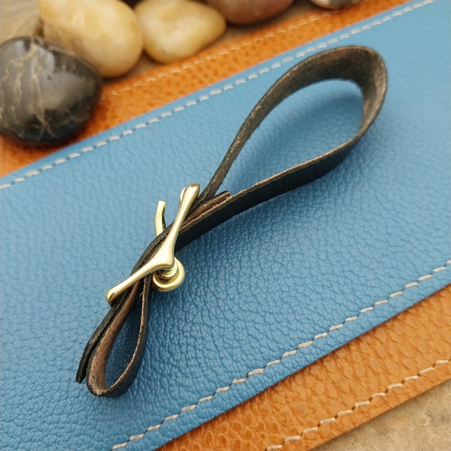 Black Grain Saddle Leather Pocket Watch Fob Strap & Brass Finish Solid Buckle