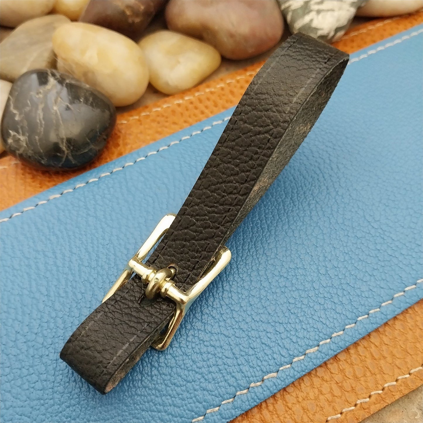 Black Grain Saddle Leather Pocket Watch Fob Strap & Brass Finish Solid Buckle