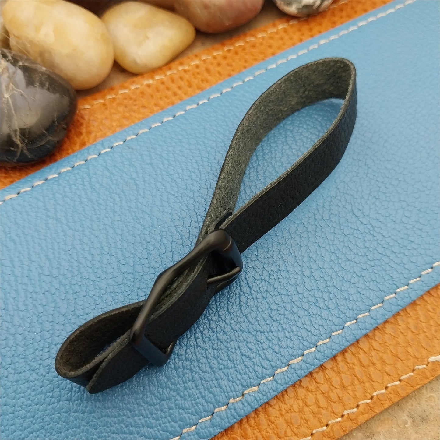 Black Grain Saddle Leather Pocket Watch Fob Strap & Black Solid Buckle