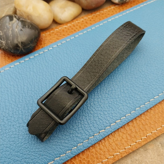 Black Grain Saddle Leather Pocket Watch Fob Strap & Black Solid Buckle
