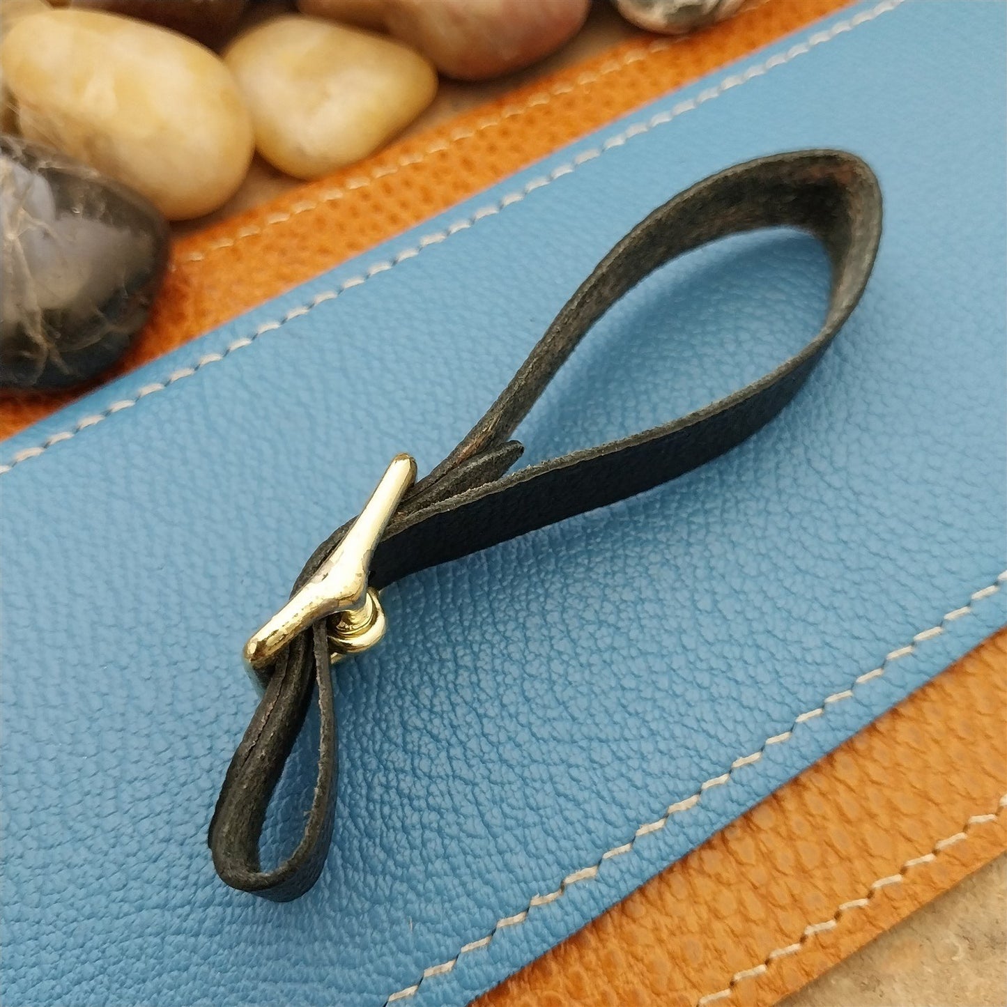 Black Grain Saddle Leather Pocket Watch Fob Strap & Brass Finish Solid Buckle