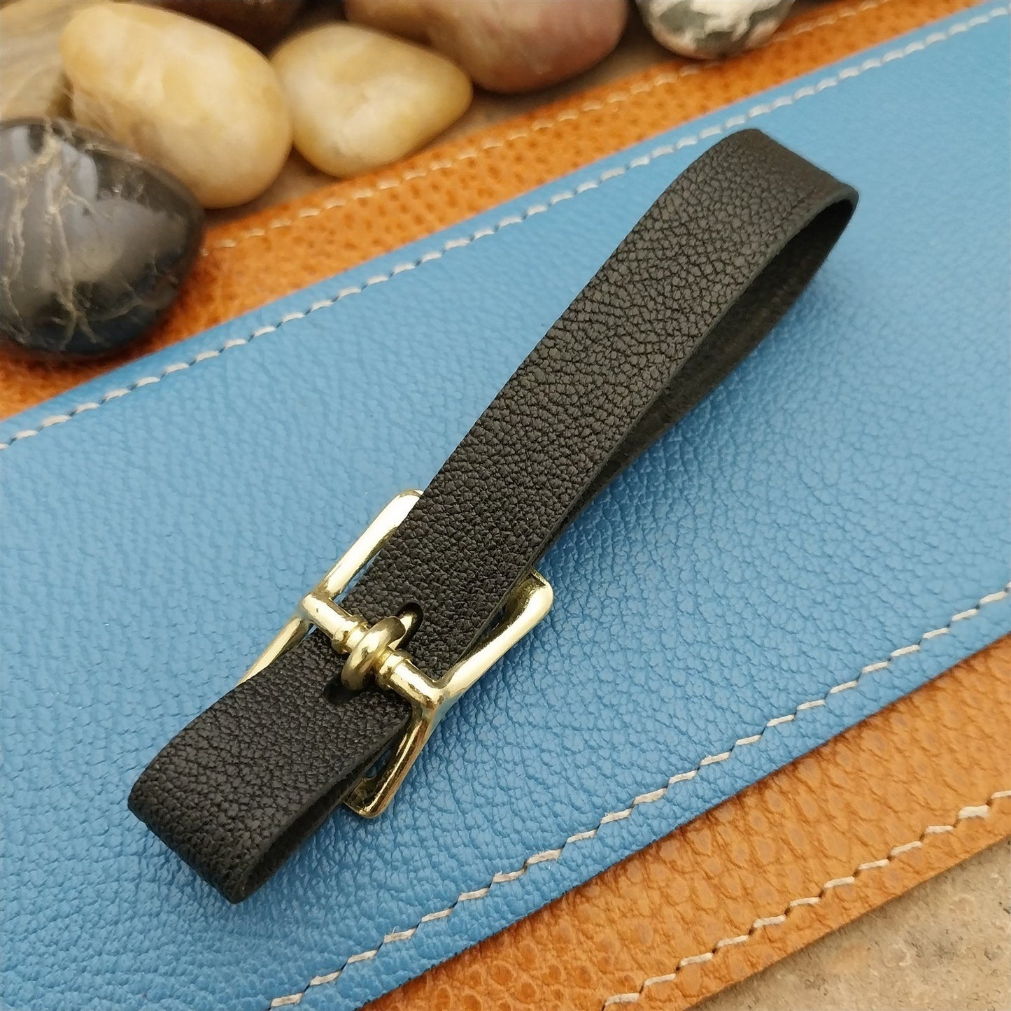 Black French Goatskin Vintage Pocket Watch Fob Strap & Brass Finish Solid Buckle