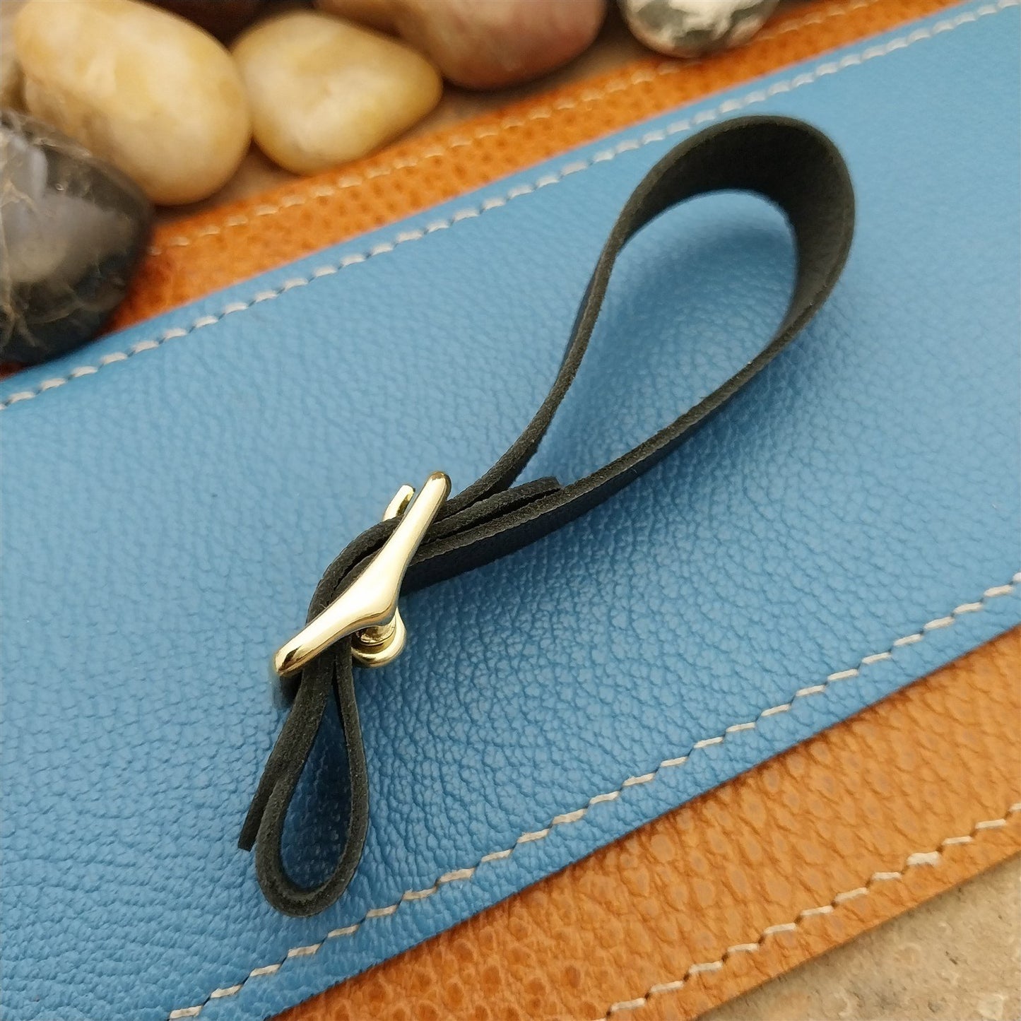 Black French Goatskin Vintage Pocket Watch Fob Strap & Brass Finish Solid Buckle