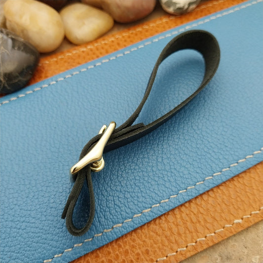 Black French Goatskin Vintage Pocket Watch Fob Strap & Brass Finish Solid Buckle