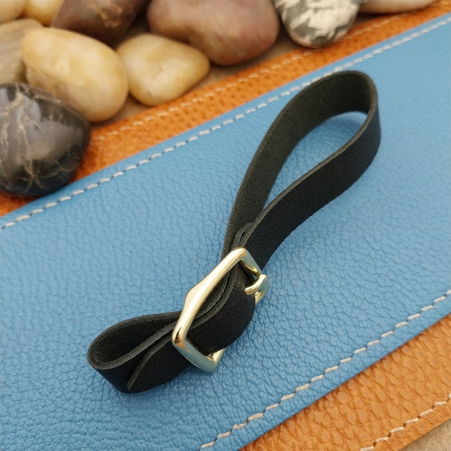 Black French Goatskin Vintage Pocket Watch Fob Strap & Brass Finish Solid Buckle