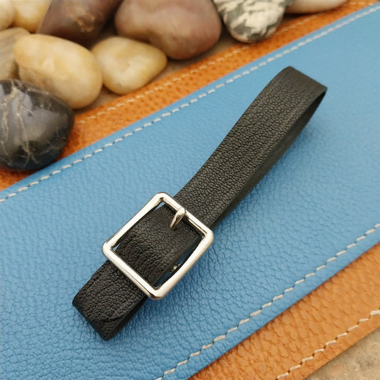 Black French Goatskin Vintage Pocket Watch Fob Strap& Nickel Finish Solid Buckle