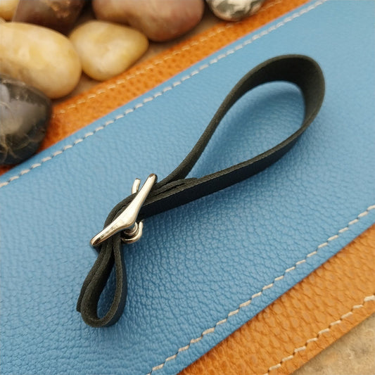Black French Goatskin Vintage Pocket Watch Fob Strap& Nickel Finish Solid Buckle