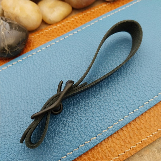Black French Goatskin Vintage Pocket Watch Fob Strap & Black Solid Buckle
