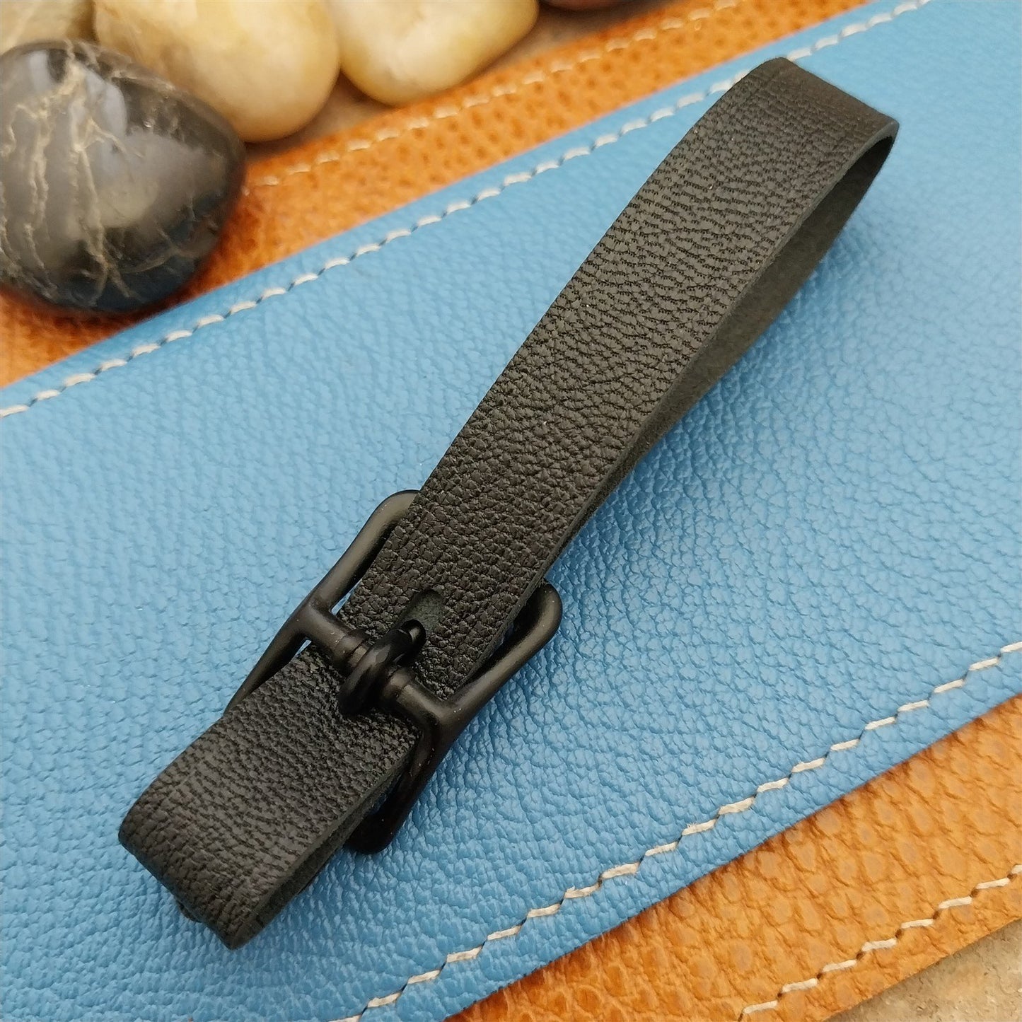 Black French Goatskin Vintage Pocket Watch Fob Strap & Black Solid Buckle