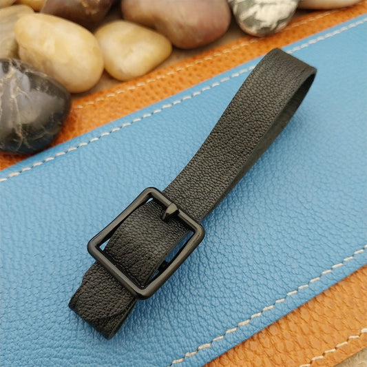 Black French Goatskin Vintage Pocket Watch Fob Strap & Black Solid Buckle