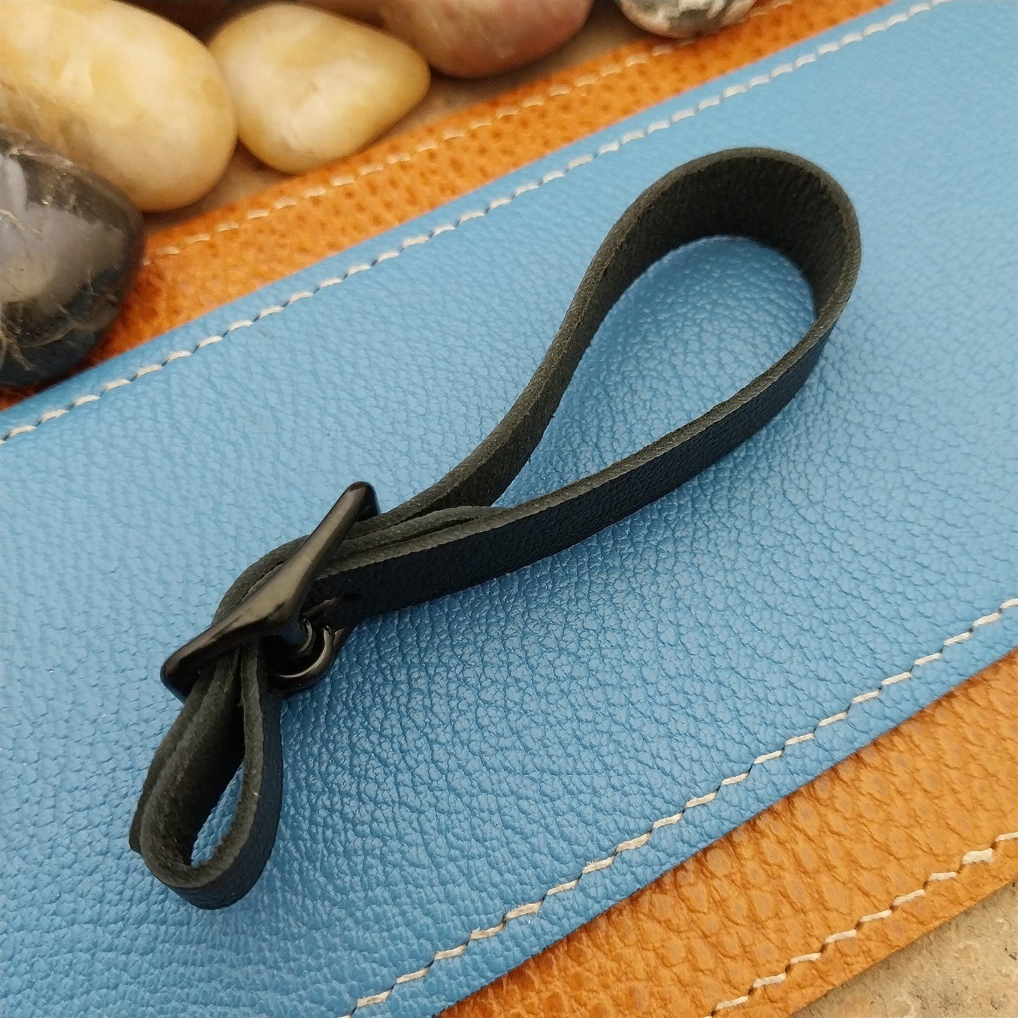 Black French Goatskin Vintage Pocket Watch Fob Strap & Black Solid Buckle