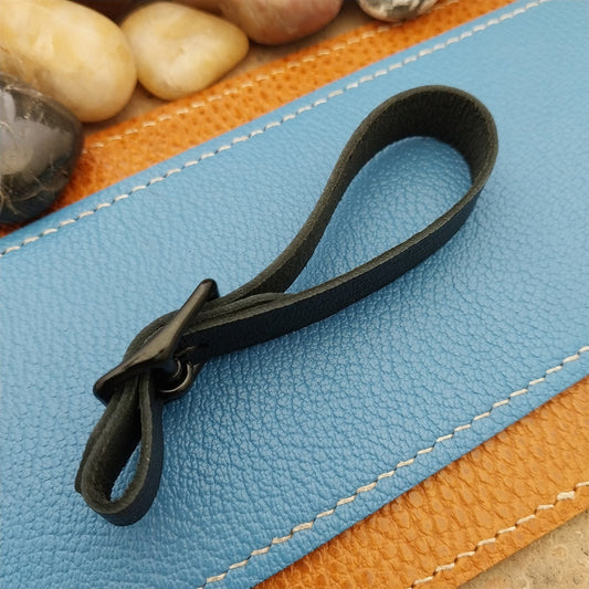 Black French Goatskin Vintage Pocket Watch Fob Strap & Black Solid Buckle