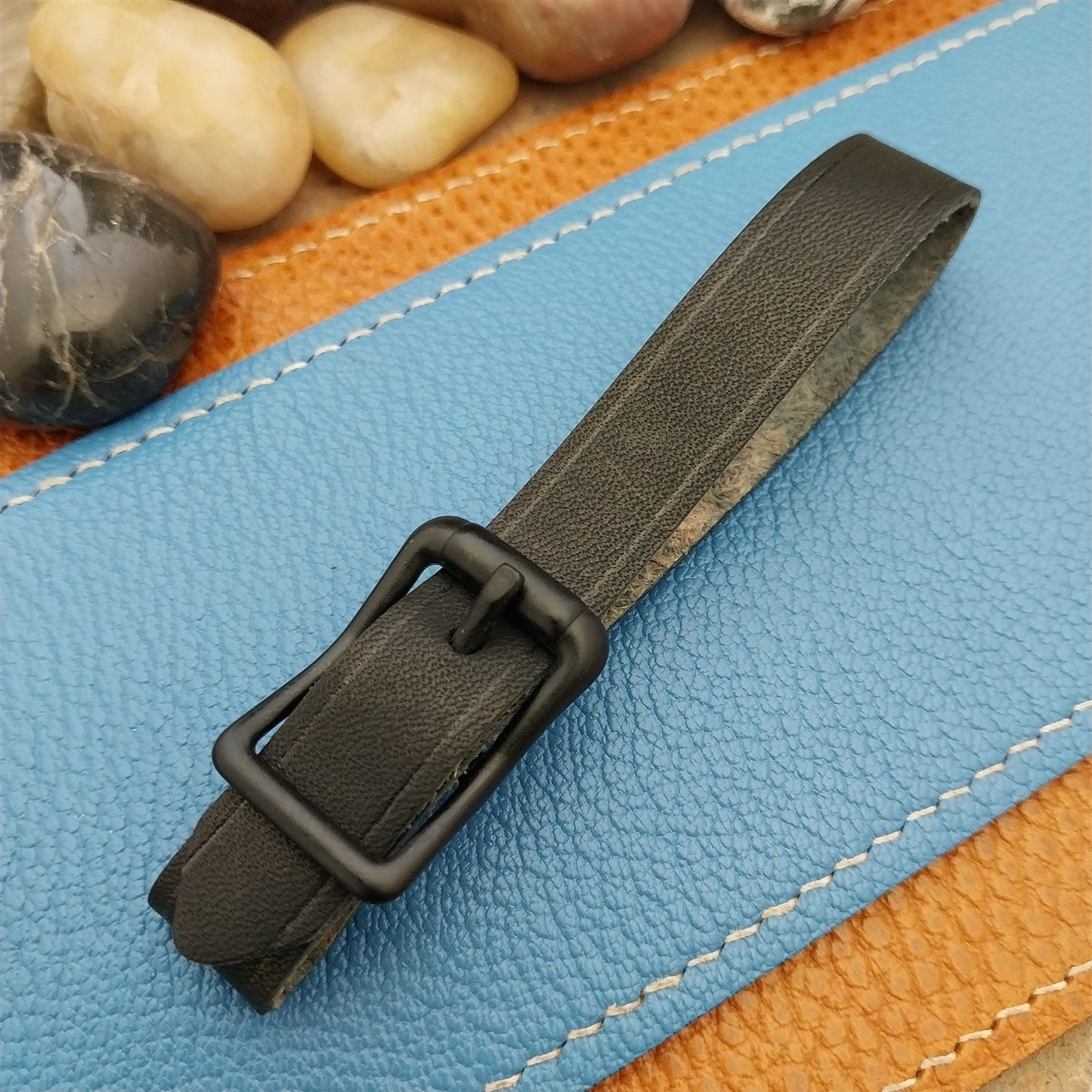 Black Saddle Leather Vintage Pocket Watch Fob Strap & Black Solid Buckle