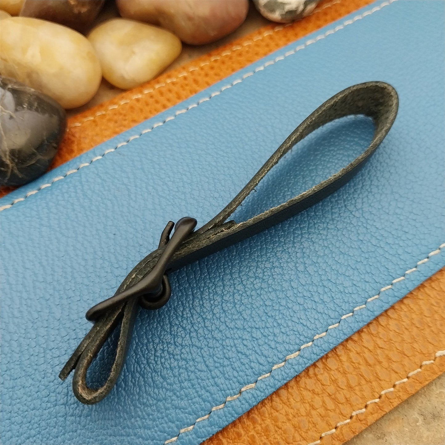 Black Saddle Leather Vintage Pocket Watch Fob Strap & Black Solid Buckle