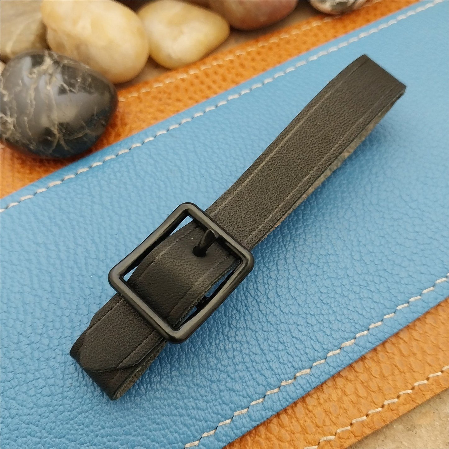 Black Saddle Leather Vintage Pocket Watch Fob Strap & Black Solid Buckle