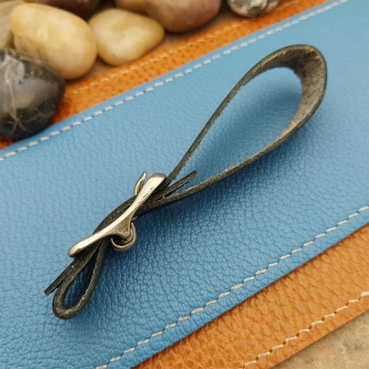 Black Saddle Leather Vintage Pocket Watch Fob Strap & Nickel Finish Solid Buckle