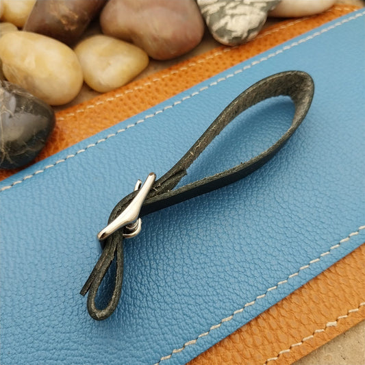 Black Saddle Leather Vintage Pocket Watch Fob Strap & Nickel Finish Solid Buckle