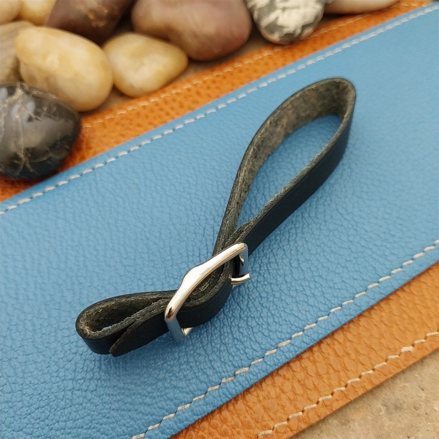 Black Saddle Leather Vintage Pocket Watch Fob Strap & Nickel Finish Solid Buckle