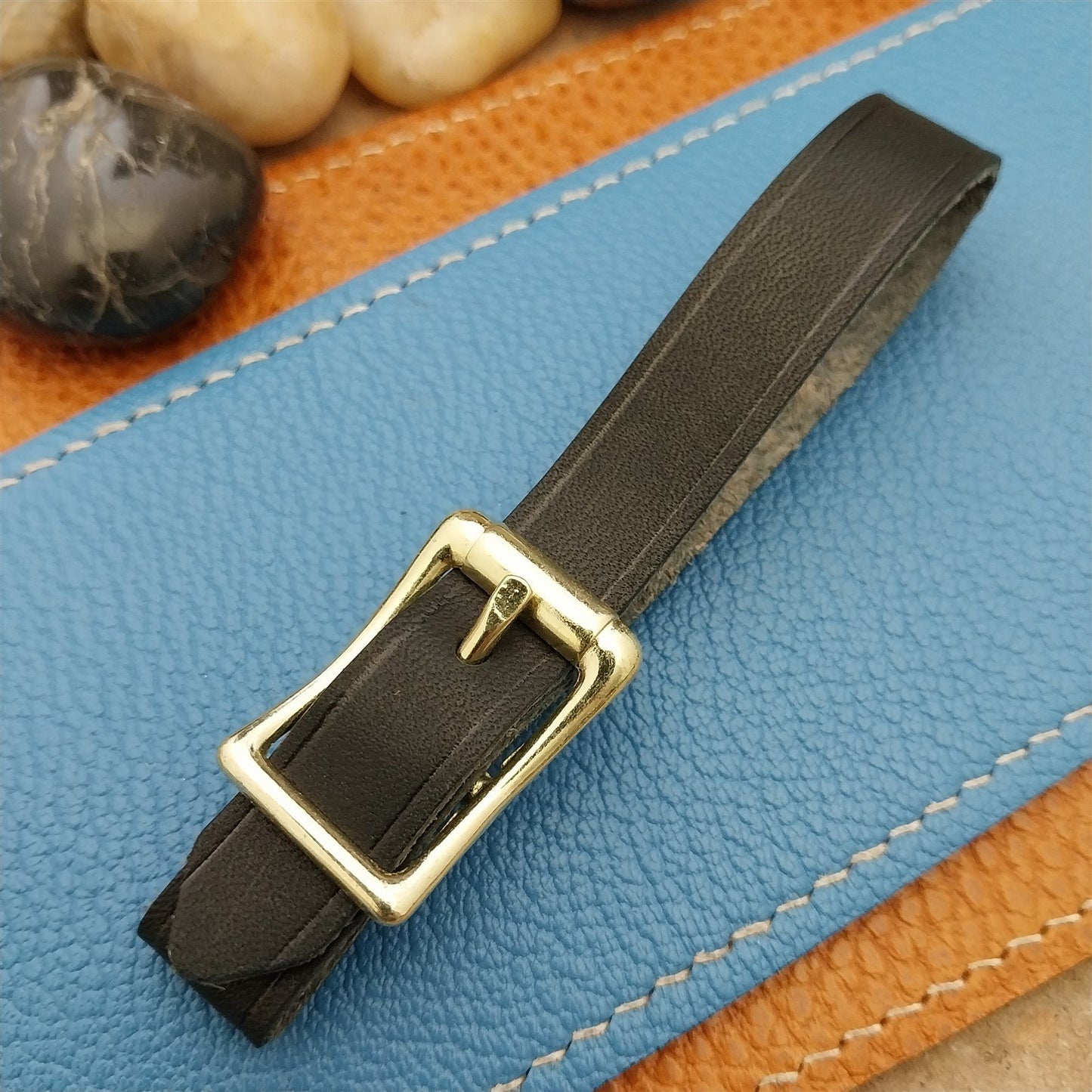 Black Saddle Leather Vintage Pocket Watch Fob Strap & Brass Finish Solid Buckle
