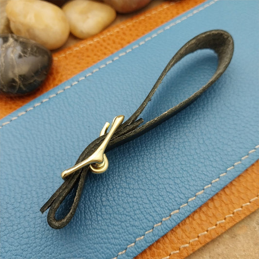 Black Saddle Leather Vintage Pocket Watch Fob Strap & Brass Finish Solid Buckle