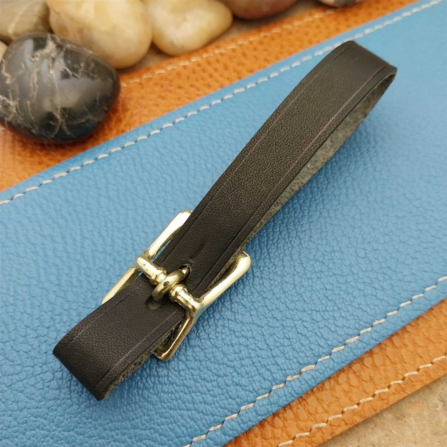 Black Saddle Leather Vintage Pocket Watch Fob Strap & Brass Finish Solid Buckle
