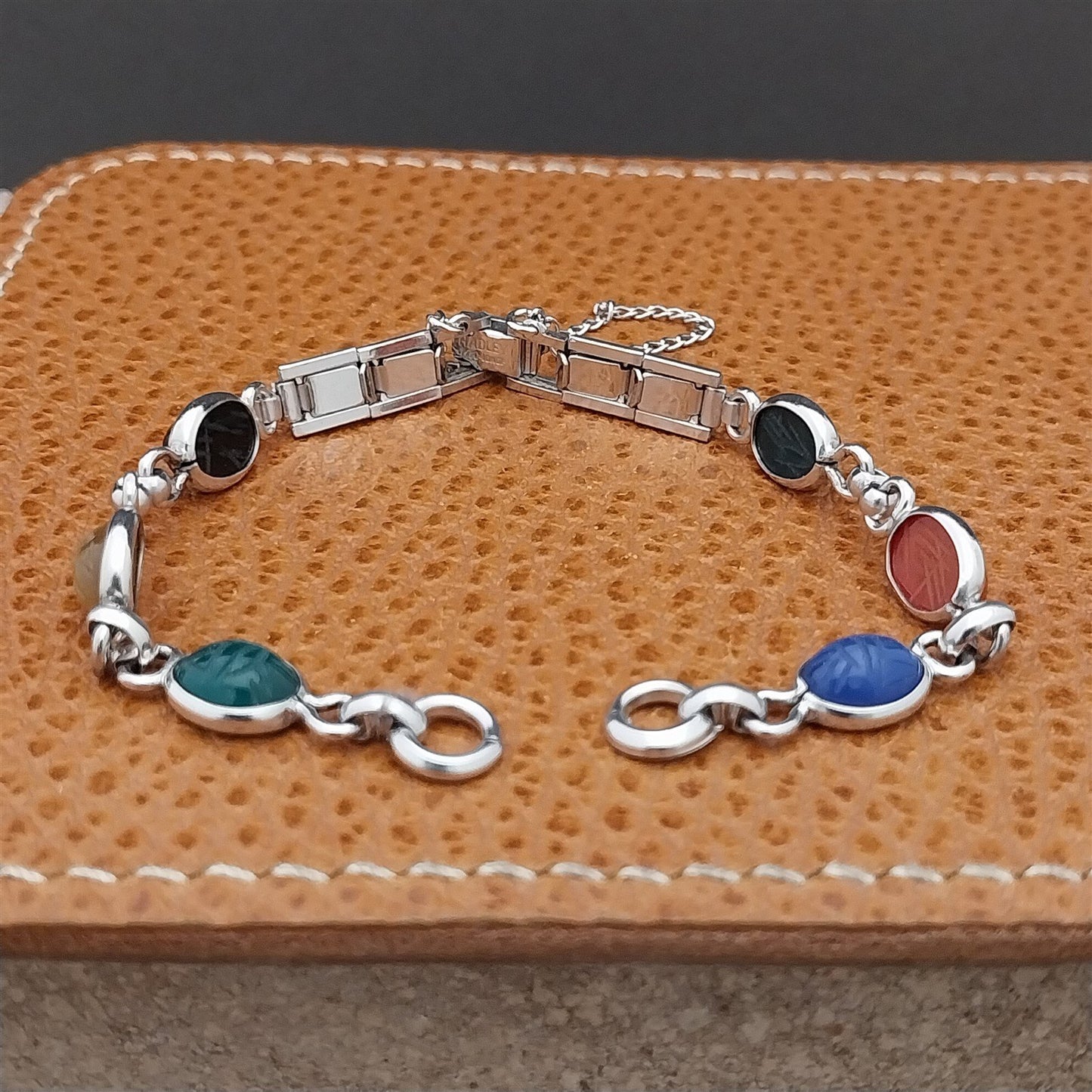 Vintage Hadley Long Ladies Carved Scarabs &Gold-Filled 1960s Cocktail Watch Band